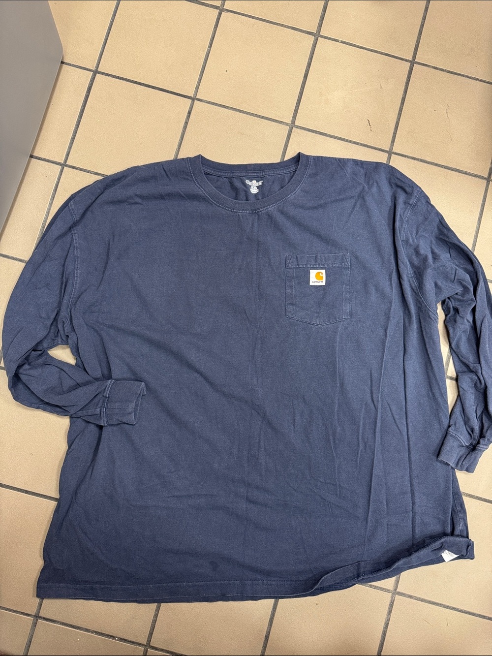 Carhartt Navy Long-Sleeve Pocket Tee with Logo Patch